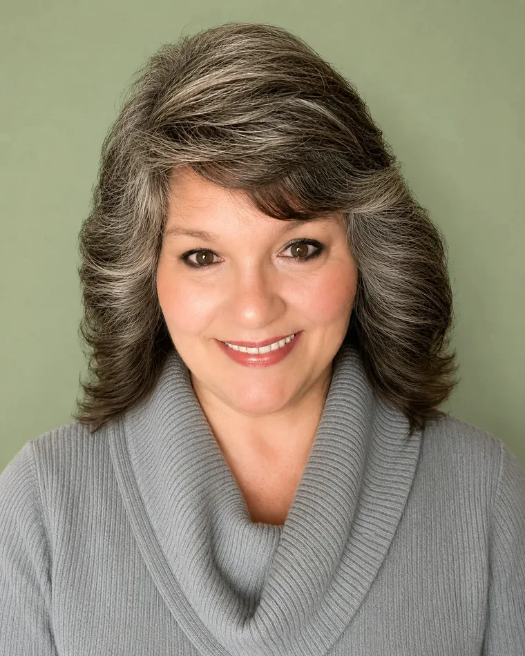 Angela Nlemchi, owner and counselor at Changes Counseling Services, photographed against a sage green background.